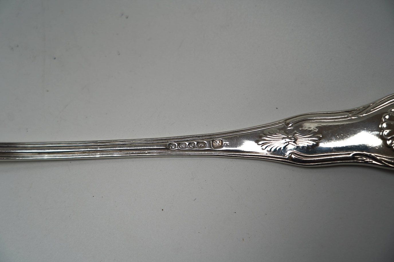 A George IV silver King's pattern soup ladle, by John & Henry Lias, London, 1822, 33.5cm, 9.1oz. Condition - poor to fair